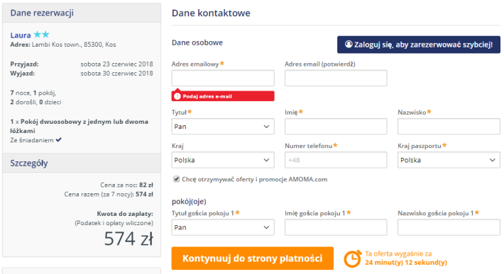 Rezerwacja obiektu na Kos