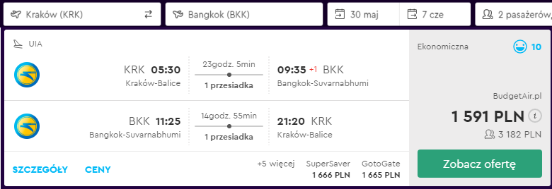 Rezerwacja przelotów z Krakowa do Bangkoku