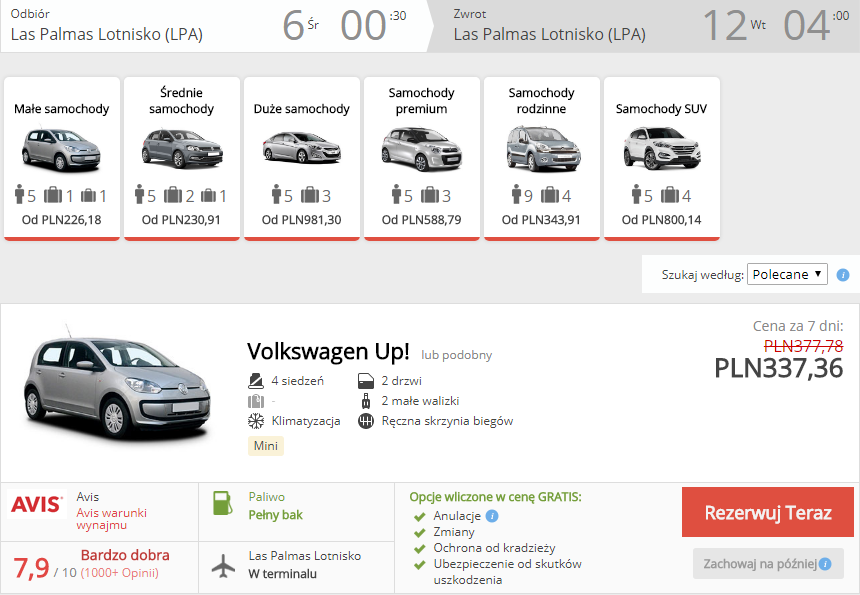 Rezerwacja auta na Gran Canarii