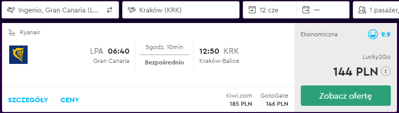 Rezerwacja przelotów z Gran Canarii do Krakowa