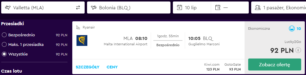 Rezerwacja przelotów z Malty do Bolonii