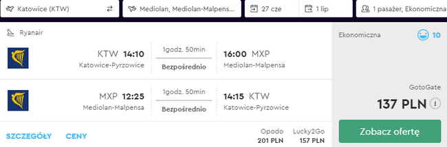 rezerwacja lotów do Mediolanu