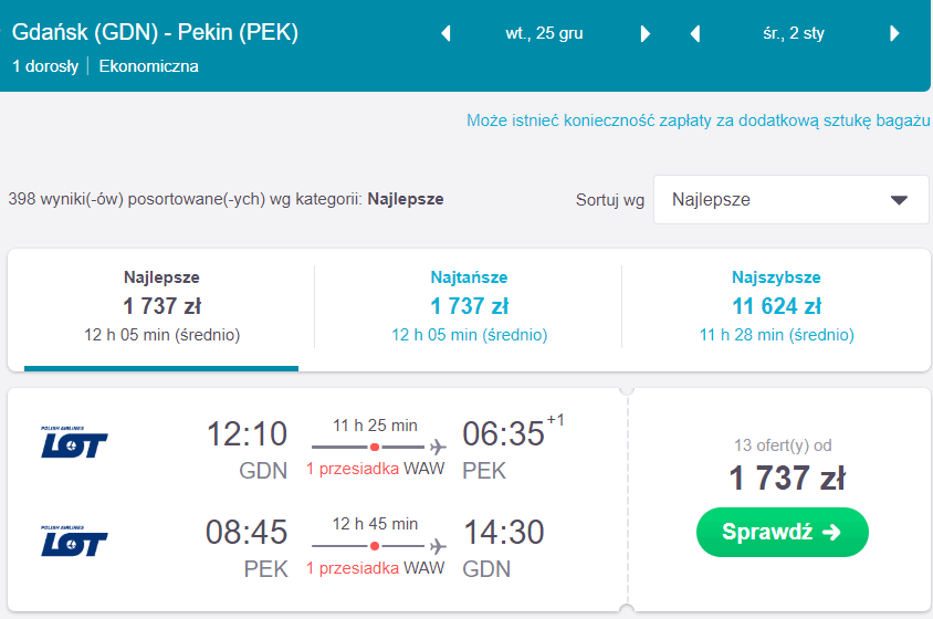 loty do pekinu z gdańska