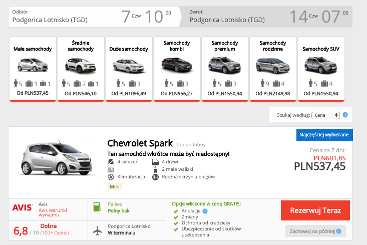 zarezerwuj auto w podgoricy