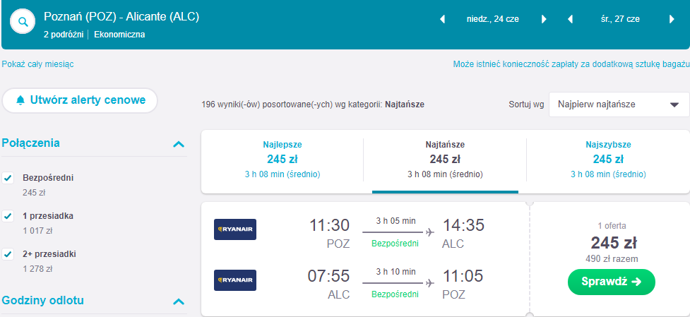 Rezerwacja przelotów z Poznania do Alicante