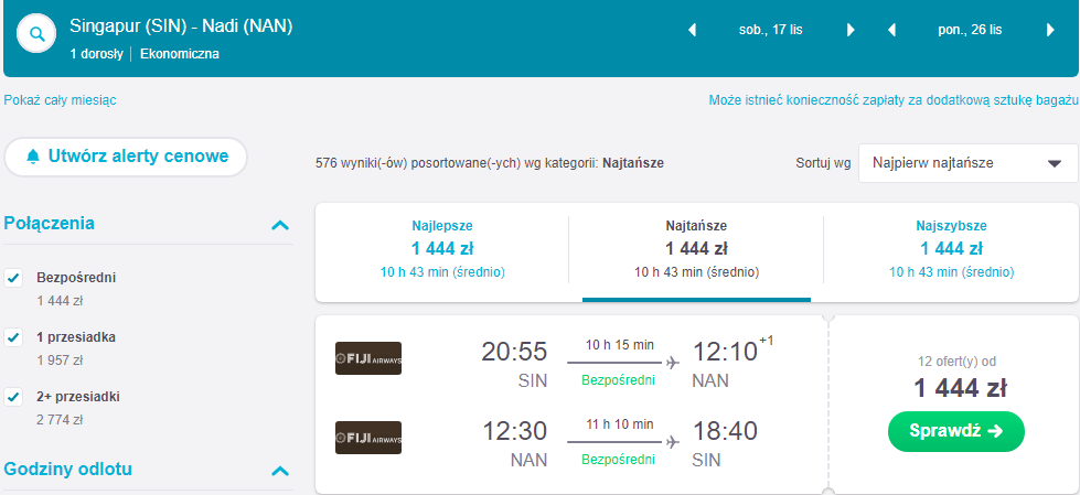 Rezerwacja przelotów z Singapuru na Fidżi