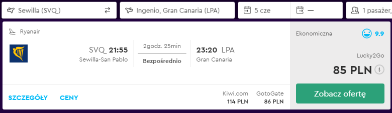 Rezerwacja przelotów z Sewilli na Gran Canarię