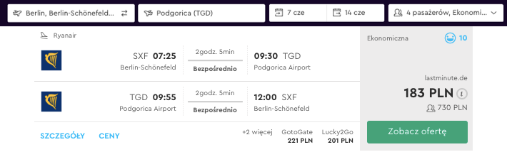 zarezerwuj lot do podgoricy