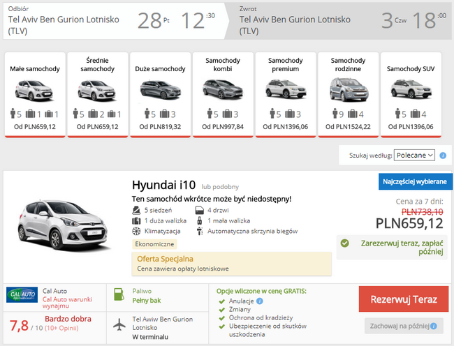 wynajem auta tel awiw