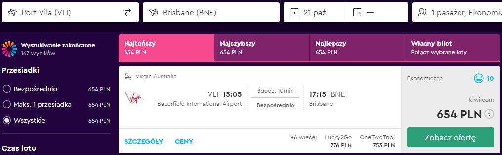 Rezerwacja przelotów z Port Villa do Brisbane