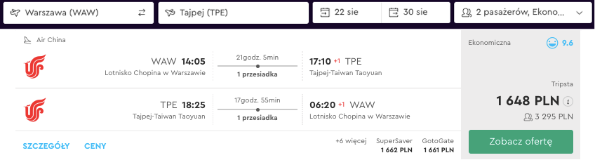 zarezerwuj lot do tajpej