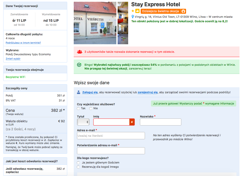 zarezerwuj hotel w wilnie