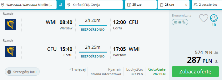 rezerwacja lotów z warszawy na korfu