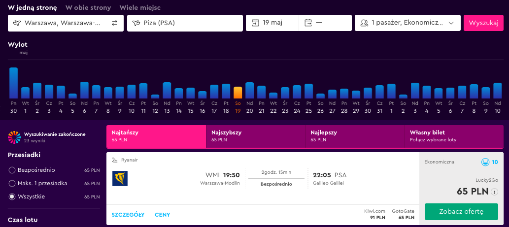 zarezerwuj lot do pizy