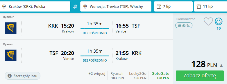 rezerwacja lotów z krakowa do wenecji