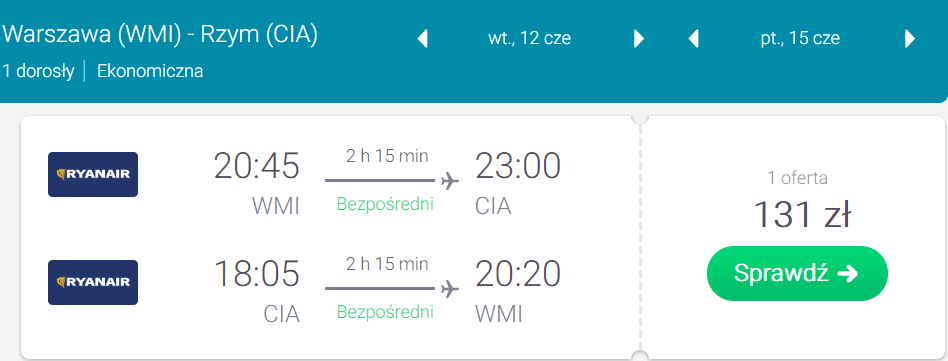 rezerwacja lotów z warszawy do rzymu