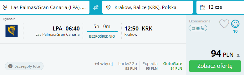 rezerwacja lotów z las palmas do krakowa