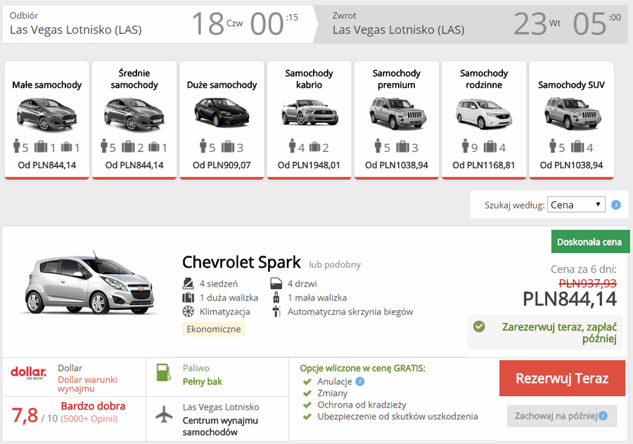 wypożyczenie samochodu w vegas