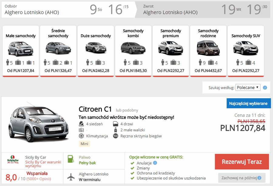 sardynia auto wypożyczenie