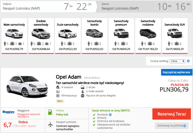 zarezerwuj auto w neapolu