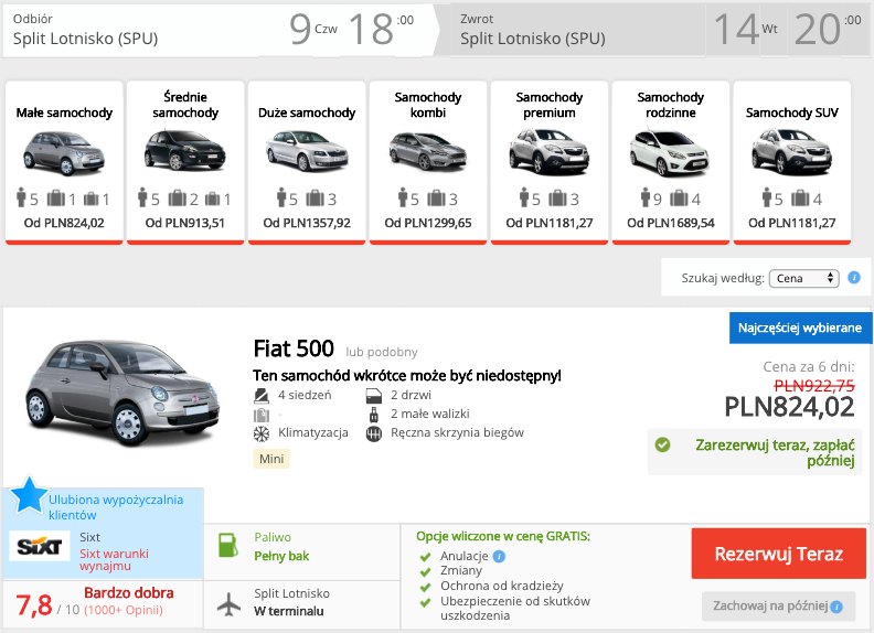 zarezerwuj auto w splicie