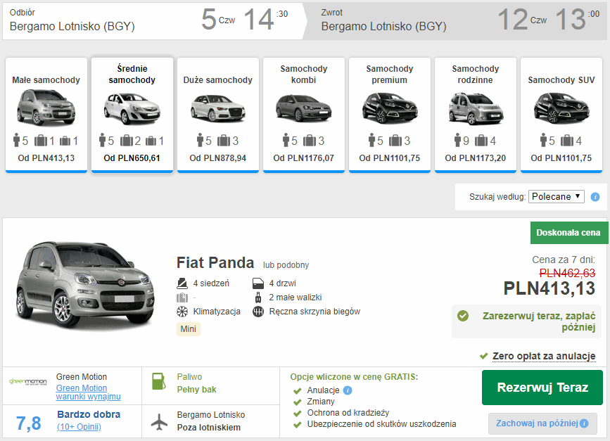 wynajem auta bergamo