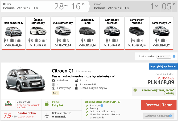 zarezerwuj auto w bolonii