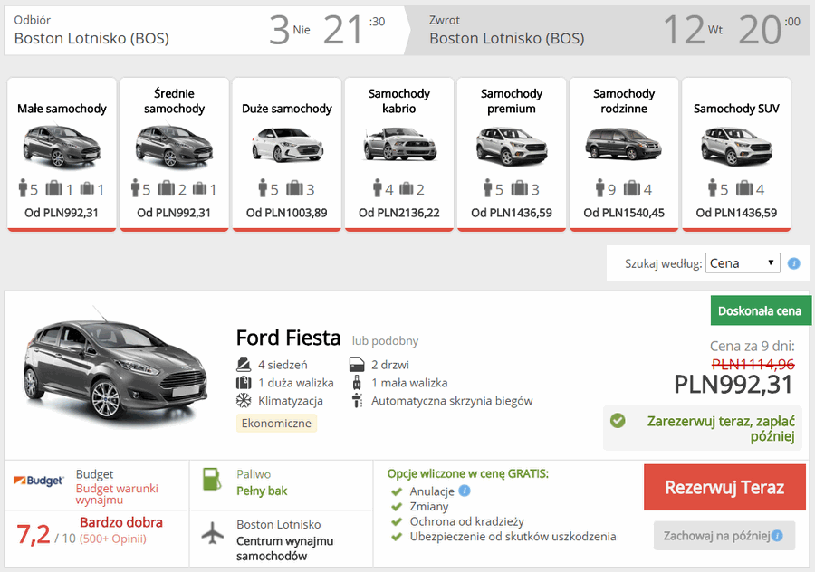 boston wypożyczenie samochodu