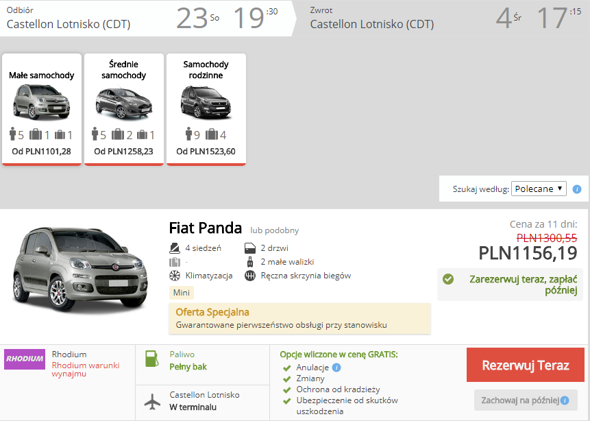 Rezerwacja auta w Castellon