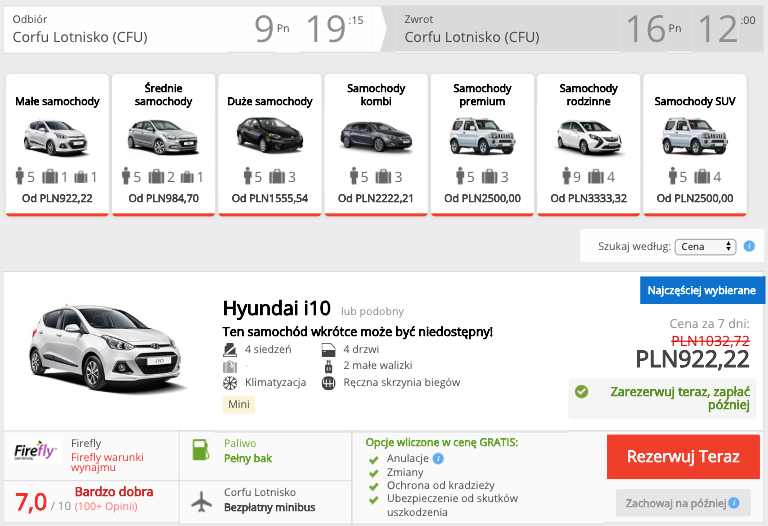 zarezerwuj auto na korfu
