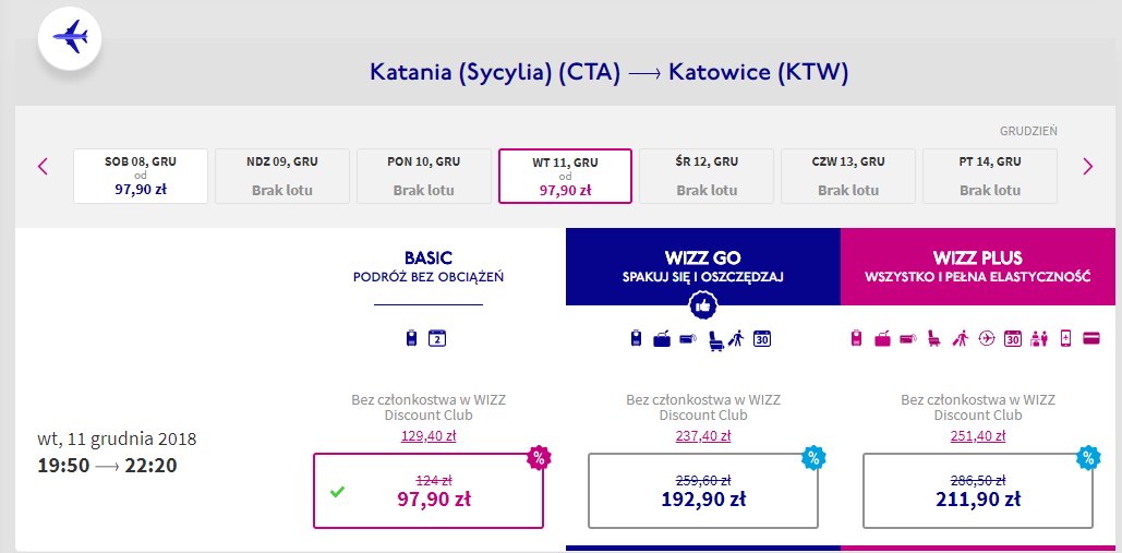 Katania loty