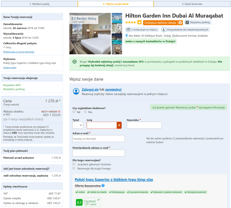 noclegi w dubaju w hotelu hilton