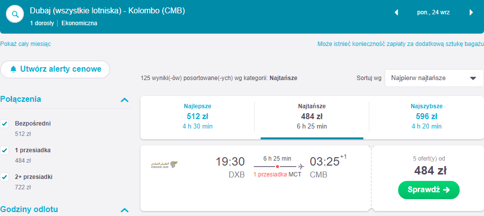 Rezerwacja przelotów z Dubaju do Colombo