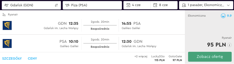 zarezerwuj lot do pizy
