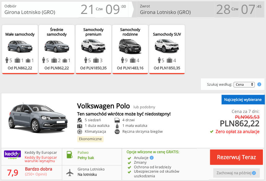 zarezerwuj auto w hiszpanii