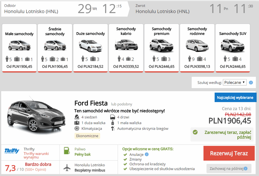 honolulu wypożyczenie samochodu