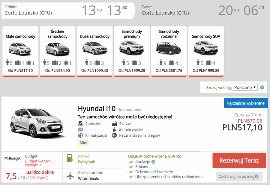 wypożyczenie auta na korfu