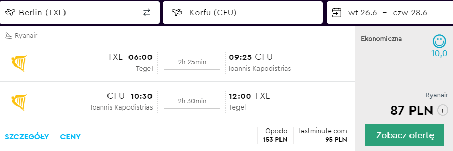 rezerwacja lotów z berlina na korfu