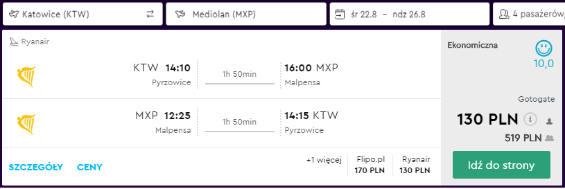 Rezerwacja przelotów z Katowic do Mediolanu
