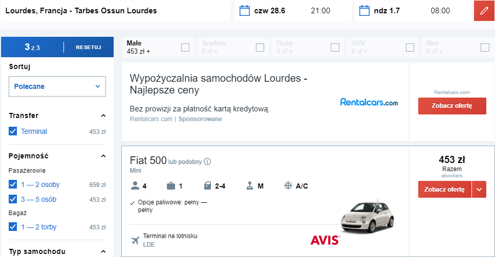 Wynajem auta w Lourdes