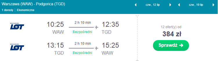 podgorica loty