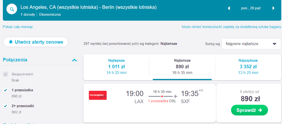 loty do berlina z usa