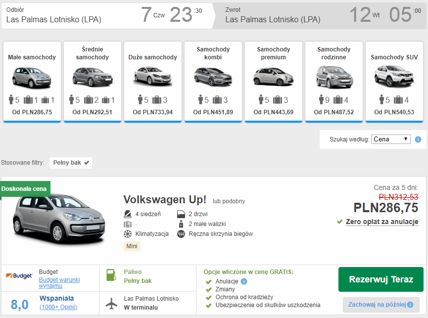 wynajem auta las palmas