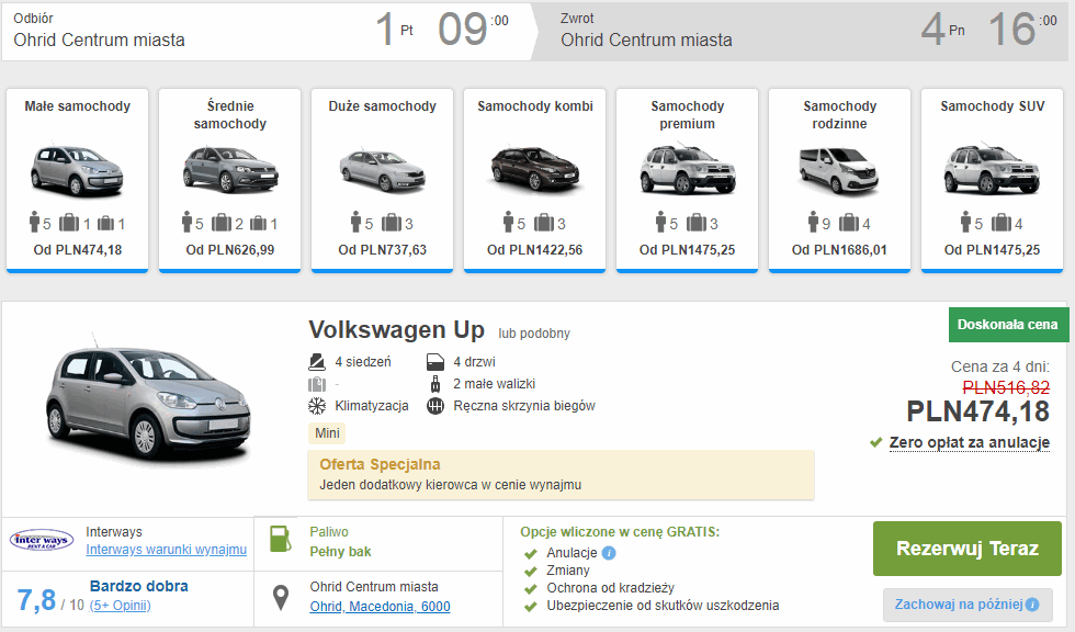 wynajem auta ochryda