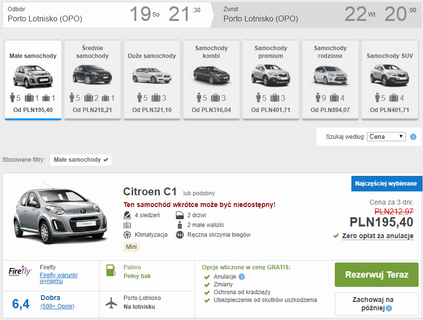 wynajem auta porto