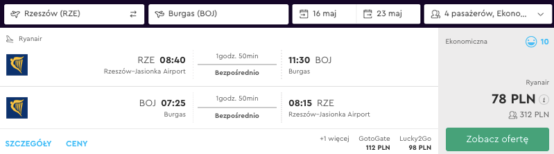 zarezerwuj lot do burgas