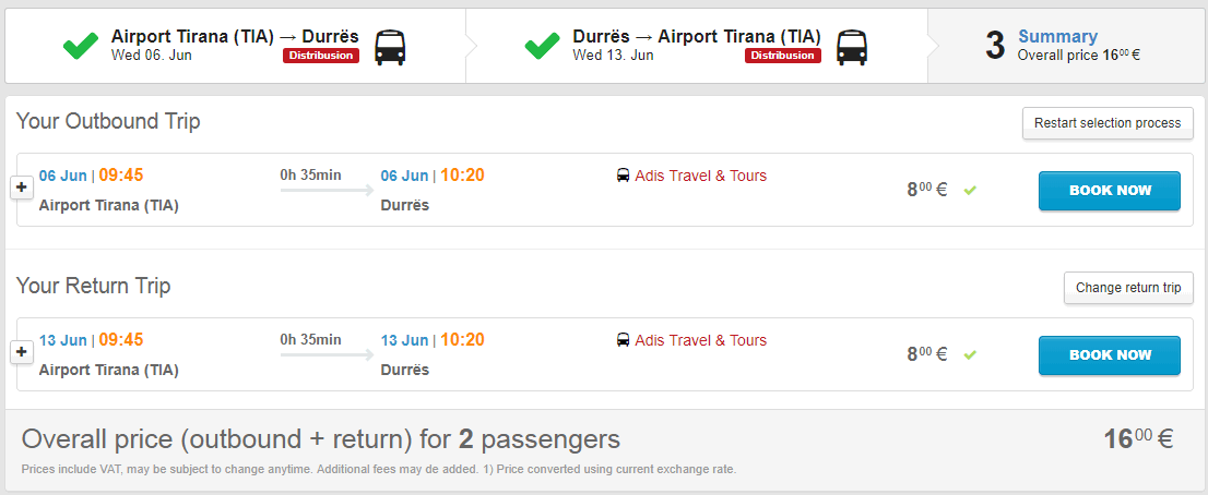 transfer z tirany do durres