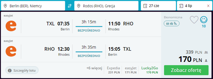 Rezerwacja przelotów z Berlina na Rodos