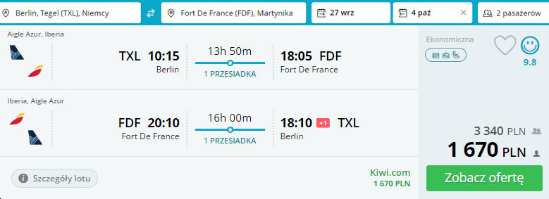 rezerwacja lotów z berlina na martynikę