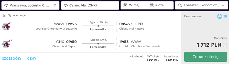 zarezerwuj lot do chiang mai